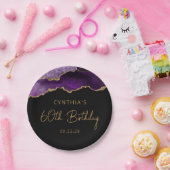 Assiettes En Carton Chic Agate Purple Gold 60e fête d'anniversaire (Fête)