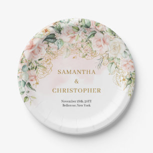 Assiettes En Carton Chic aquarelle bleu fleurs eucalyptus mariage