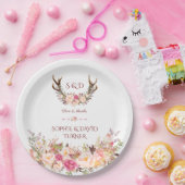 Assiettes En Carton Chic Aquarelle Rose Blush Floral Cerf Mariage (Fête)