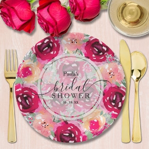 Assiettes En Carton Chic Aquarelle rose Fête des mariées florale