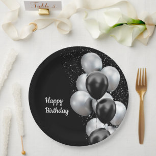 Assiettes En Carton Chic Ballon Gris Noir
