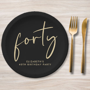 Assiettes En Carton Chic Black Gold 40th Birthday Party
