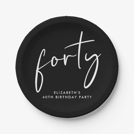 Assiettes En Carton Chic Black White 40e fête d'anniversaire (Devant)