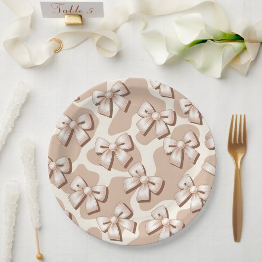 Assiettes En Carton Chic Blanc Bow & Beige Cow Imprimer Halloween - (Mariage)