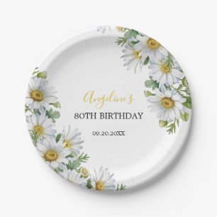 Assiettes En Carton Chic blanc marguerite verdure fleurie Anniversaire