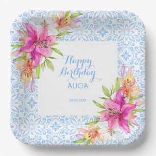 Assiettes En Carton Chic bleu portugais Azulejo Mosaic Lily Anniversai