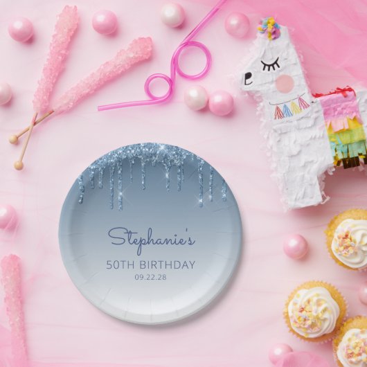 Assiettes En Carton Chic Blue Parties scintillant Drip 50th Birthday P (Fête)