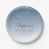 Assiettes En Carton Chic Blue Parties scintillant Drip 50th Birthday P (Devant)