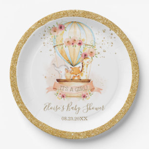 Assiettes En Carton Chic Blush Floral Hot Air Balloon Bébé Animaux