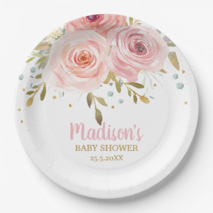 Assiettes En Carton Chic Blush rose Baby shower floral fête d'annivers