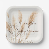 Assiettes En Carton Chic boho Pampas Baby shower d'herbe (Recto)