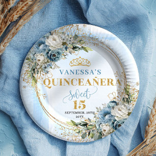 Assiettes En Carton Chic Boho Pastel Bleu Floral Végétal Paillettes Do