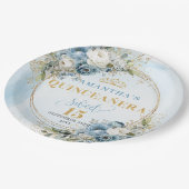 Assiettes En Carton Chic Boho Pastel Blue Floral Greenery Gold Glitter (Angle)