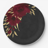 Assiettes En Carton Chic bordeaux et or noir (Devant)