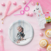 Assiettes En Carton Chic Brush Script Photo personnalisée Fête d'anniv (Fête)