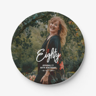 Assiettes En Carton Chic Brush Script Photo personnalisée Fête d'anniv