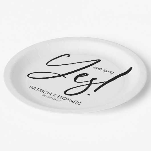 Assiettes En Carton Chic Calligraphie Elle A Dit Oui Engagement (Angle)