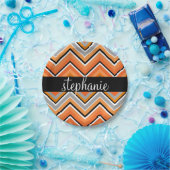 Assiettes En Carton Chic Chevron Motif noir gris orange avec nom (Fête)