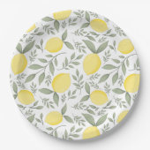 Assiettes En Carton Chic citron et Motif Feuille Monogramme (Devant)