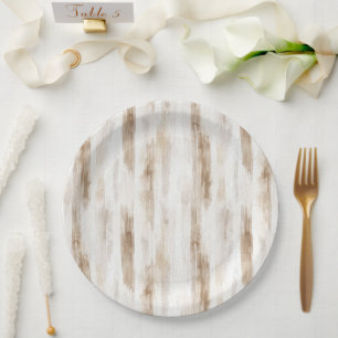 Assiettes En Carton Chic Crème blanc Brown rayures Mariage