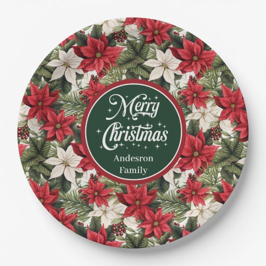 Assiettes En Carton Chic Custom Christmas Floral Paper Plates Gift  (Devant)