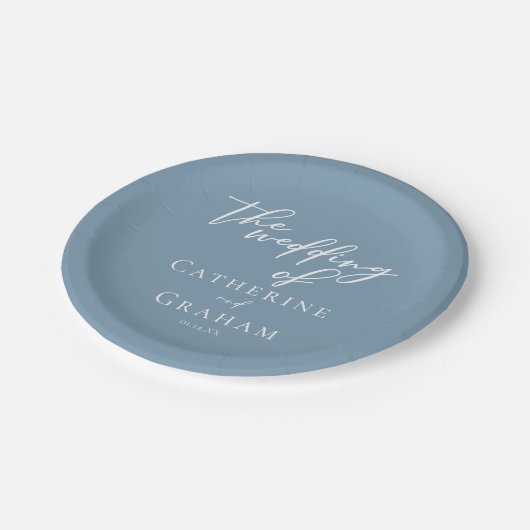Assiettes En Carton Chic Dusty Blue Mariage côtier personnalisé (Angle)