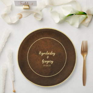 Assiettes En Carton Chic Elegant Brown foncé texturé or Accent