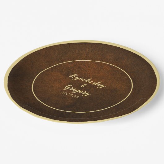 Assiettes En Carton Chic Elegant Brown foncé texturé or Accent (Angle)