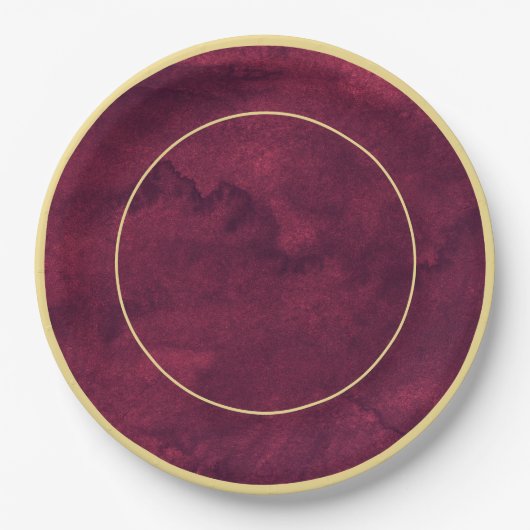 Assiettes En Carton Chic Elegant Burgundy Aquarelle foncé Or Accent (Devant)