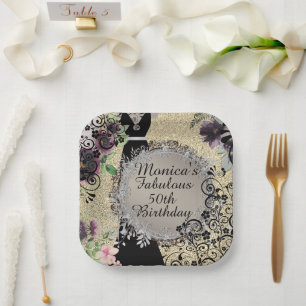 Assiettes En Carton Chic Elegant Fabulous 50e anniversaire Customisé