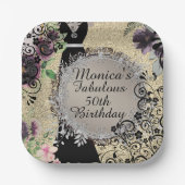 Assiettes En Carton Chic Elegant Fabulous 50e anniversaire Customisé (Recto)