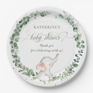 Assiettes En Carton Chic Elephant Green Baby shower neutre genre