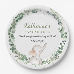 Assiettes En Carton Chic Elephant Green Baby shower neutre genre 