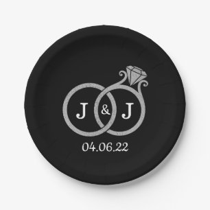 Assiettes En Carton Chic Faux Argent Huile Monogramme Mariage Cercles