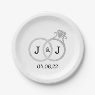 Assiettes En Carton Chic Faux Argent Huile Monogramme Mariage Cercles