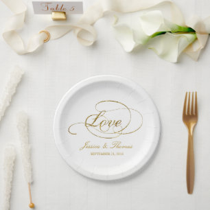 Assiettes En Carton Chic Faux Gold Foil Modèle de réception de mariage