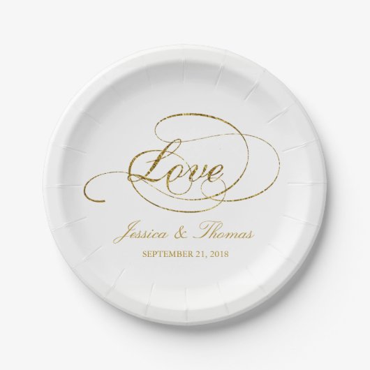 Assiettes En Carton Chic Faux Gold Foil Modèle de réception de mariage (Devant)