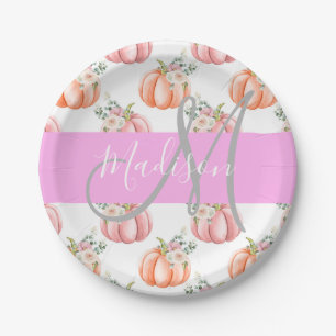 Assiettes En Carton Chic Fleur Blanche Rose Pêche Citrouille Monogramm