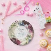 Assiettes En Carton Chic Fleur Rouge Rose Aquarelle Or (Fête)