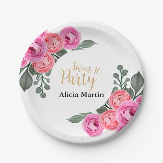 Assiettes En Carton Chic Flora Dusty Rose Or Sweet 16 Party (Devant)