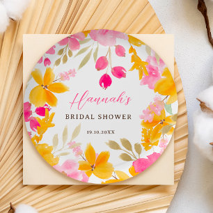 Assiettes En Carton Chic floral à l'aquarelle jaune rose pour un accue