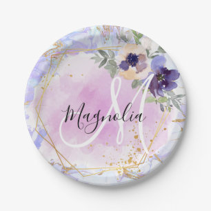 Assiettes En Carton Chic Floral bleu rose or arc-en-ciel marbre Monogr