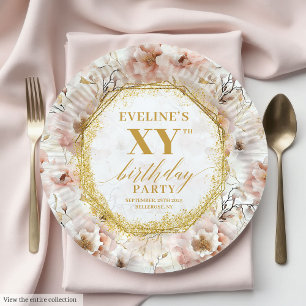 Assiettes En Carton Chic Floral Dusty Or rose Plaques de papier d'anni
