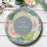 Assiettes En Carton Chic Floraux Aquarelles Mariage bleu Dusty<br><div class="desc">Belle aquarelle blanche et verte hydrangées,  roses roses et crème,  marguerites,  petites fleurs et feuilles sur bleu poussiéreux,  personnalisez ces plaques de papier pour votre mariage,  douche nuptiale,  fête de fiançailles,  avec vos détails en lettrage blanc chic. CORRESPONDRE des articles dans notre magasin.</div>