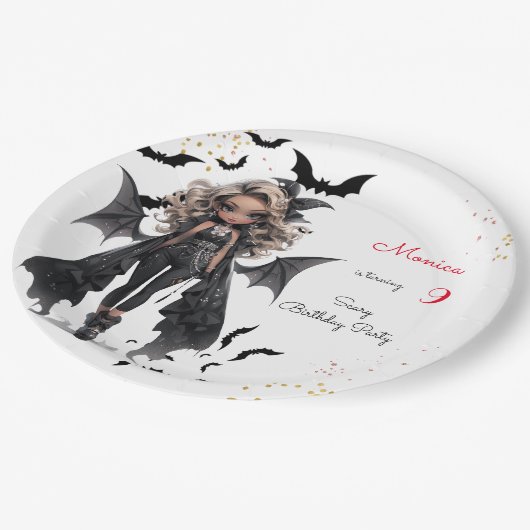Assiettes En Carton Chic glam gothique effrayant fille fête d'annivers (Angle)