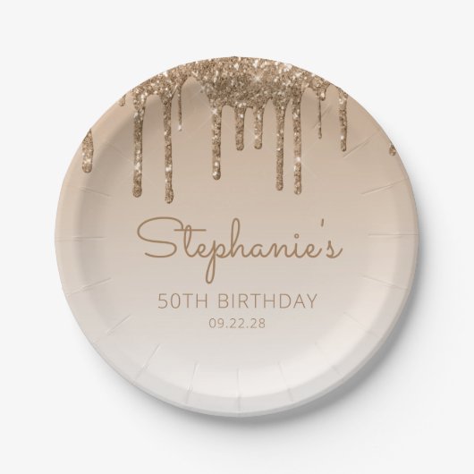 Assiettes En Carton Chic Gold Parties scintillant Drip 50th Birthday P (Devant)