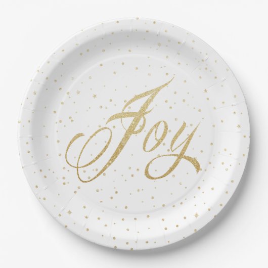 Assiettes En Carton Chic Gold & White Joy Sparkles Noël (Devant)