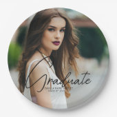 Assiettes En Carton Chic Graduation Photo Black Script Overlay Party (Devant)
