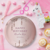 Assiettes En Carton Chic Joyeux Anniversaire Rose Parties scintillant  (Fête)