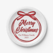 Assiettes En Carton Chic Joyeux Noël Script Red Ribbon Bow Party (Devant)